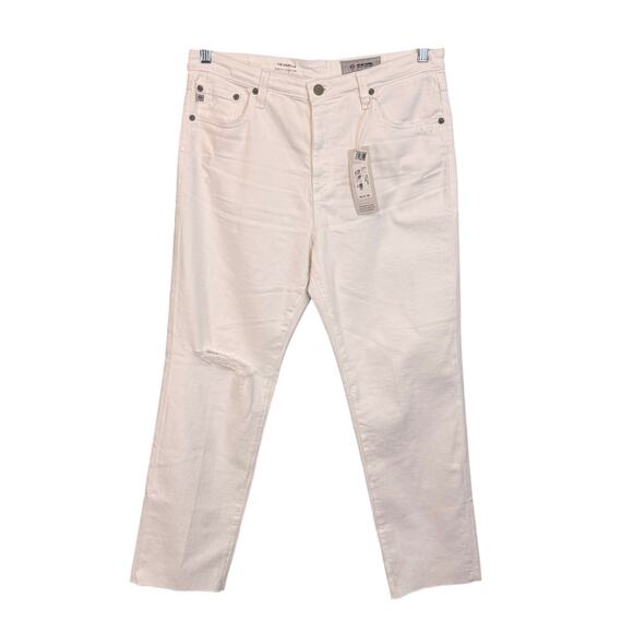 AG-ED Jeans 32R White Denim Distressed The Isabelle High Rise Straight Crop NWT